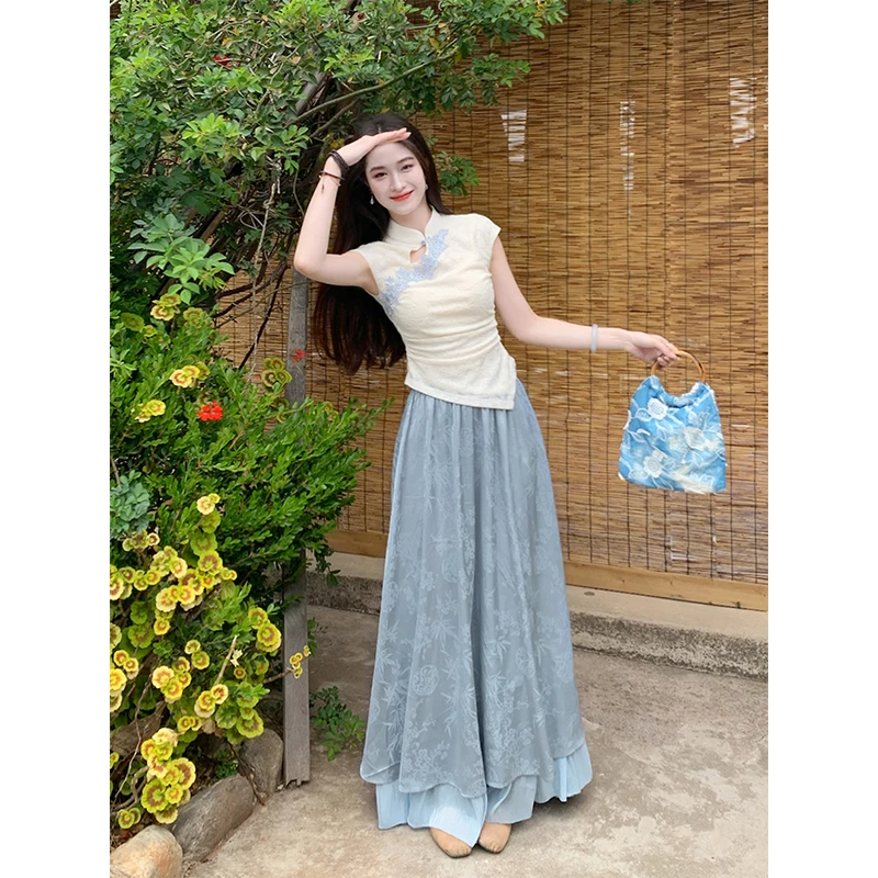 凌茜【碎玉】国风新中式气质优雅浅杏上衣低调奢华高级感半裙套装