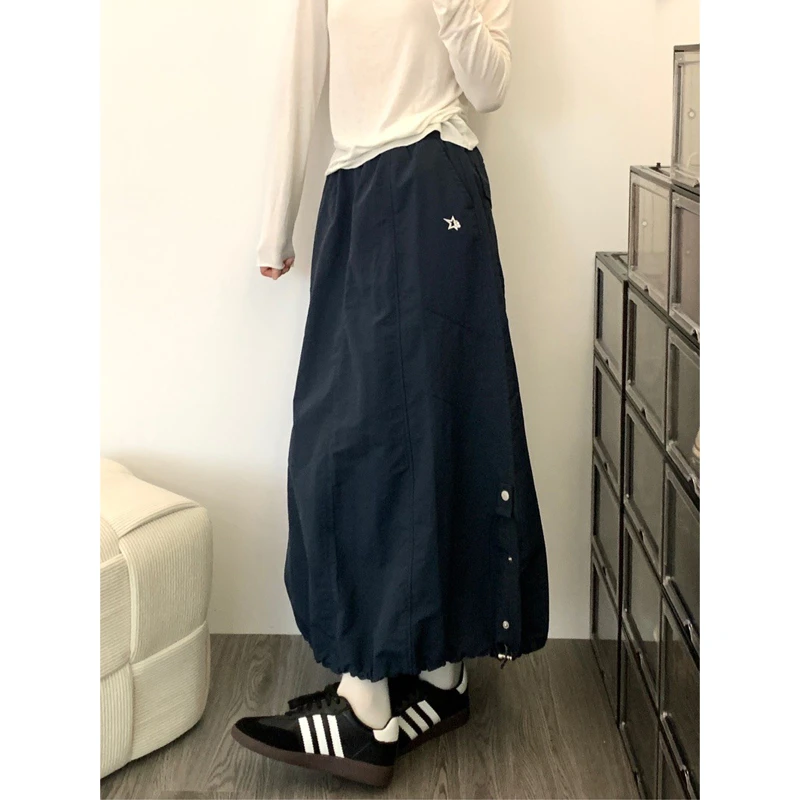 美式复古工装裙女夏季蓬蓬伞裙抽绳可调节户外A字花苞包臀半身裙