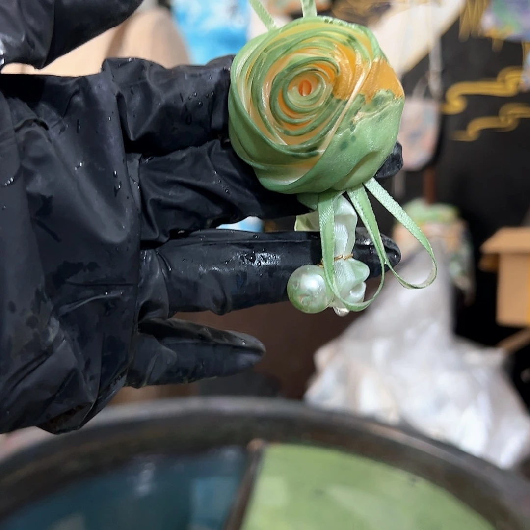 462玫瑰发圈松绿金