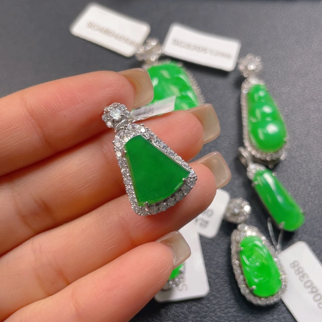 翡翠银S925镶嵌吊坠(不含链)