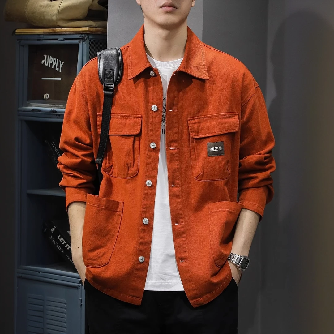 赫柏纪逸新款美式痞帅牛仔上衣男春秋潮牌工装休闲夹克翻领外套潮