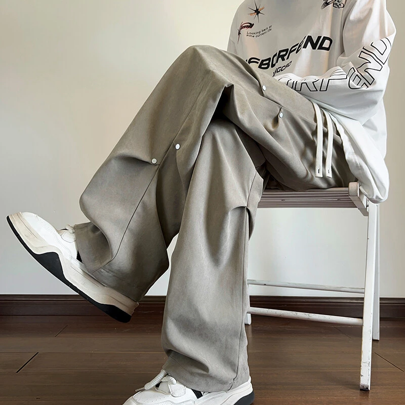 美式复古褶皱伞兵工装裤男款春夏宽松直筒裤子运动防风登山冲锋裤