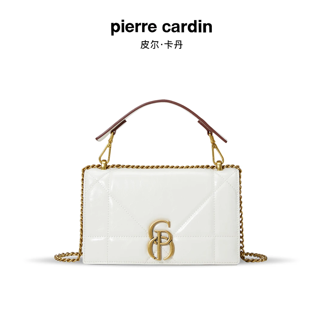 皮尔卡丹|双11好礼真皮牛皮雅丹设计师手提包通勤流行链条斜挎包