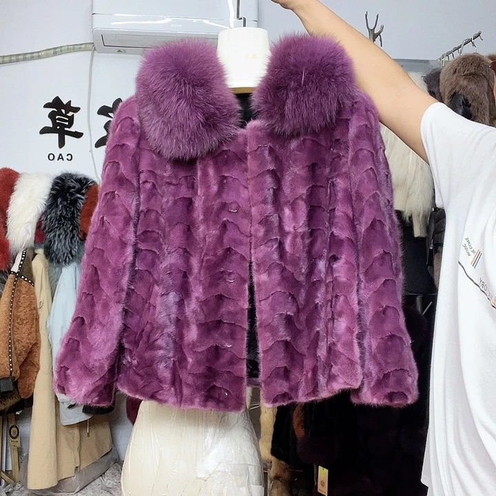 琴**扬商场断码拼貂女士外套