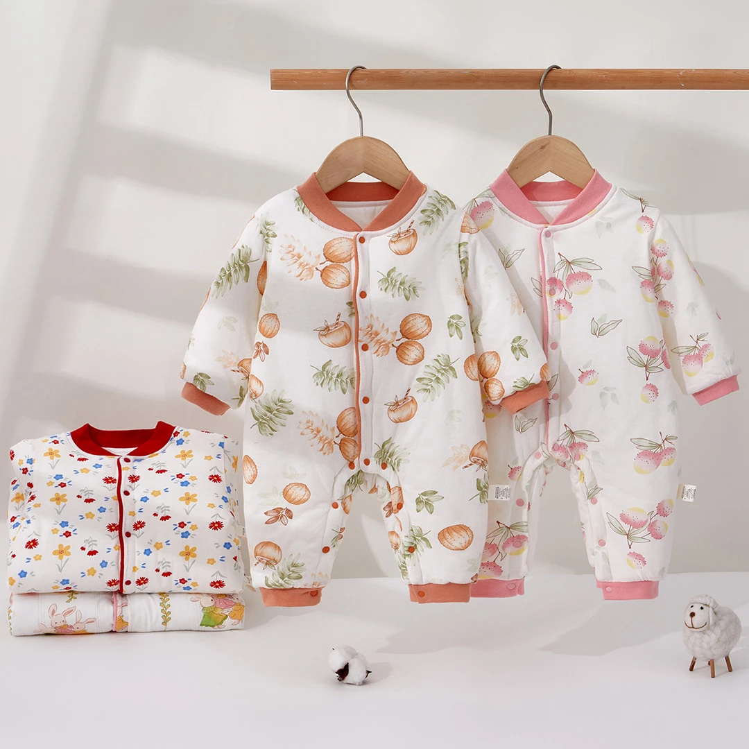 新生婴儿衣服秋冬季连体衣120克夹棉保暖宝宝加厚哈衣套装纯棉