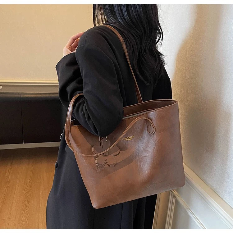 美拉德托特包包女高级感复古单肩包大容量有夹层托特包通勤包