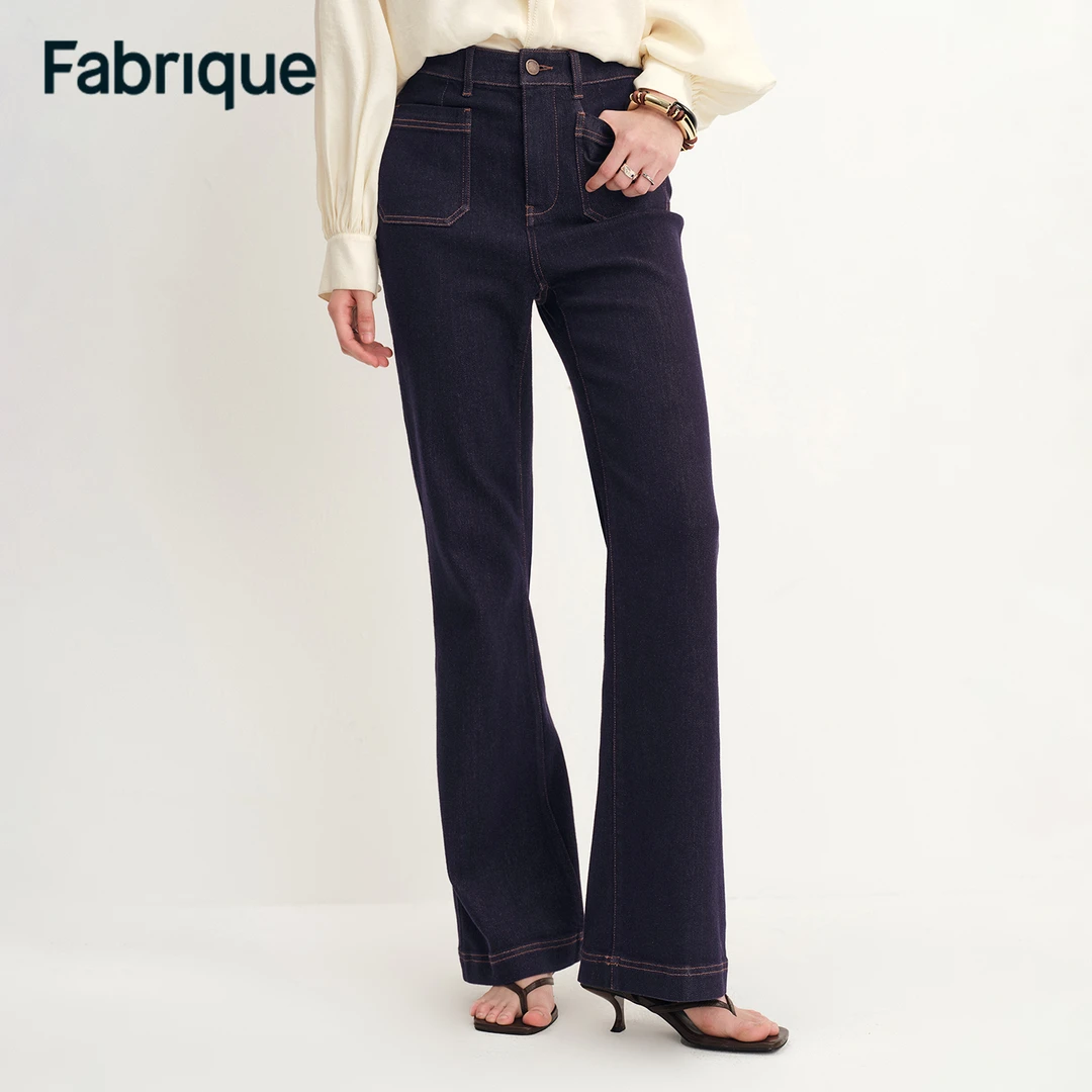 Fabrique Maggie 早秋新品原色双贴袋微弹微喇叭修身显瘦牛仔裤