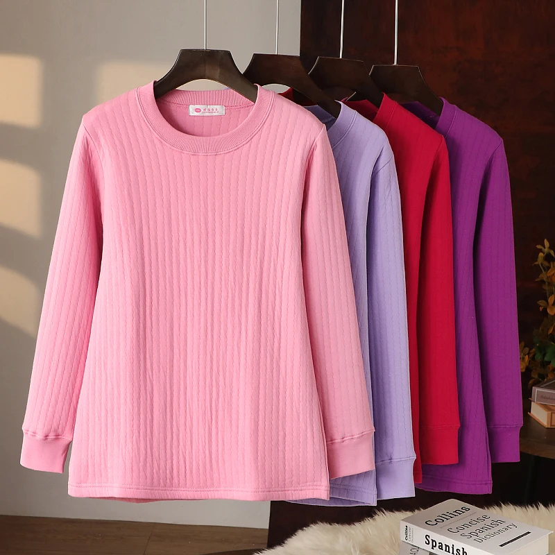 老年人保暖内衣女款内穿棉毛衫全棉妈妈冬季纯棉加绒加厚夹棉秋衣