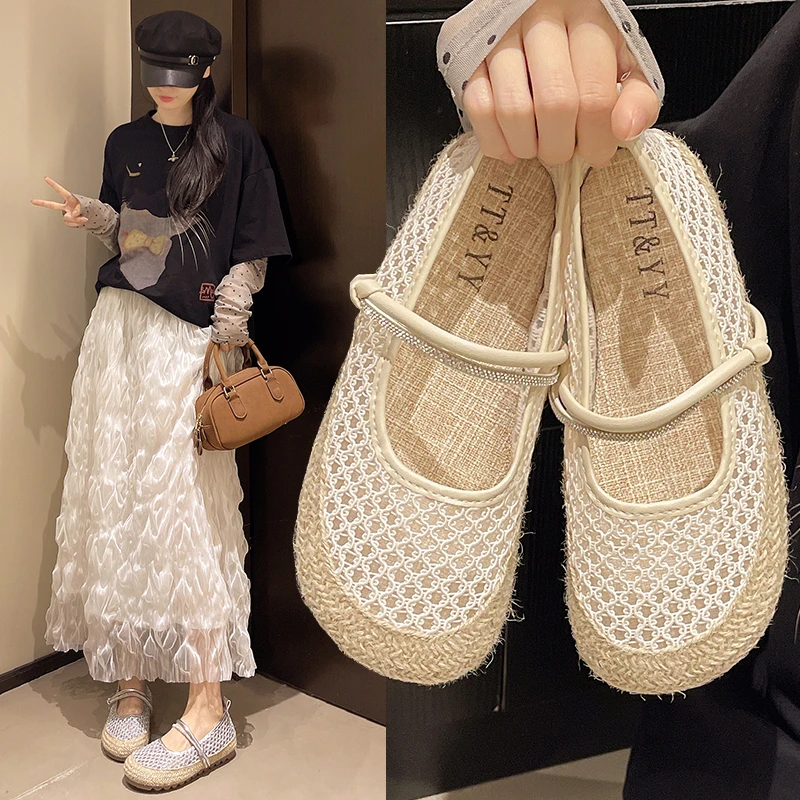 【品牌+赠运费险】渔网鞋网面银色单鞋凉鞋2025透气网鞋9917