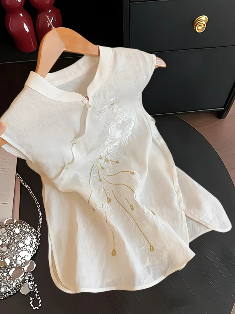 新中式刺绣斜襟盘扣马甲女2025年夏季新款小众高级感气质无袖上衣