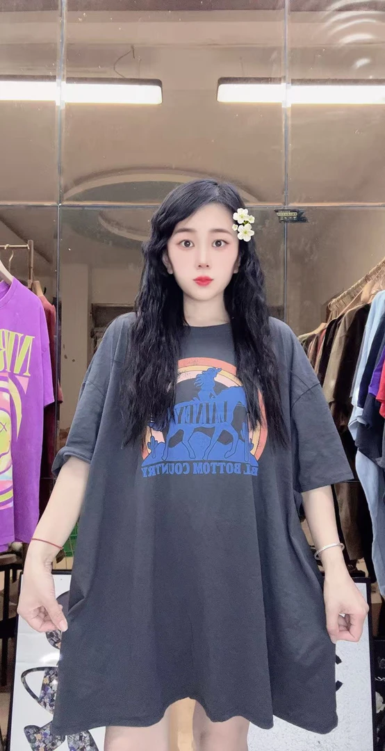 外贸纯棉特体大码T恤浅灰色飞马图