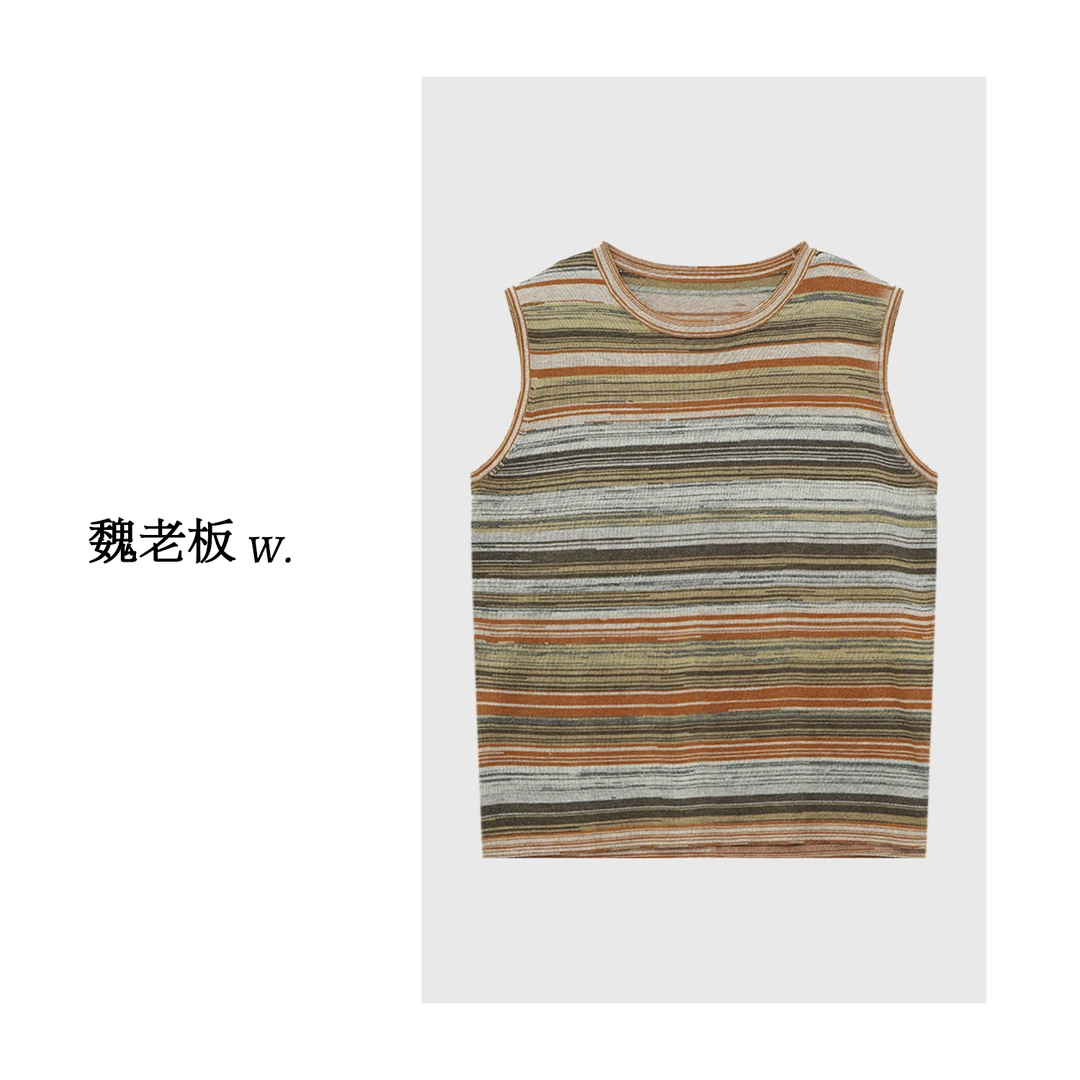 W.Diva【彩绘】春季时尚绵羊毛高级感渐变彩条针织背心2T07CX228