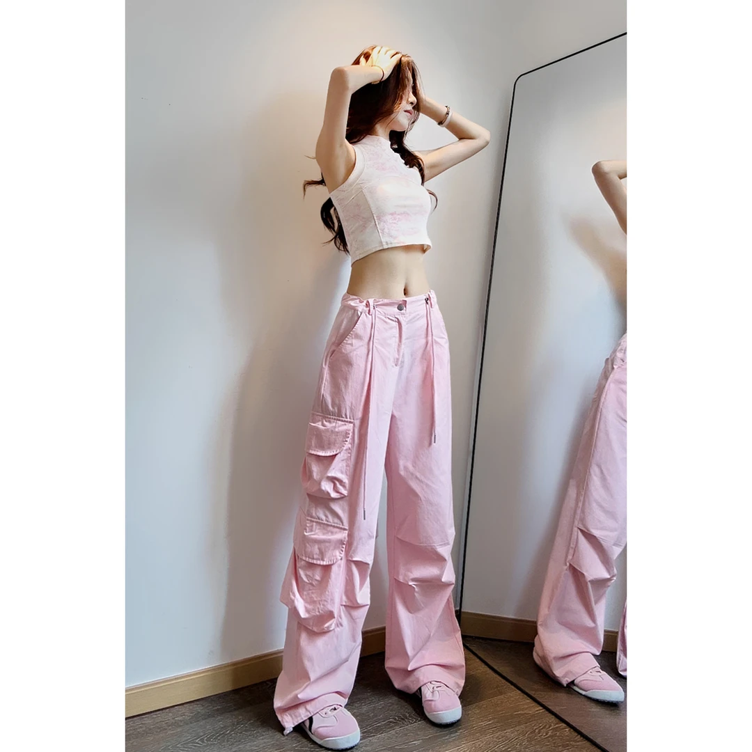 夏春茶美式阔腿工装裤女2025春款宽松直筒休闲裤高腰显瘦阔腿裤