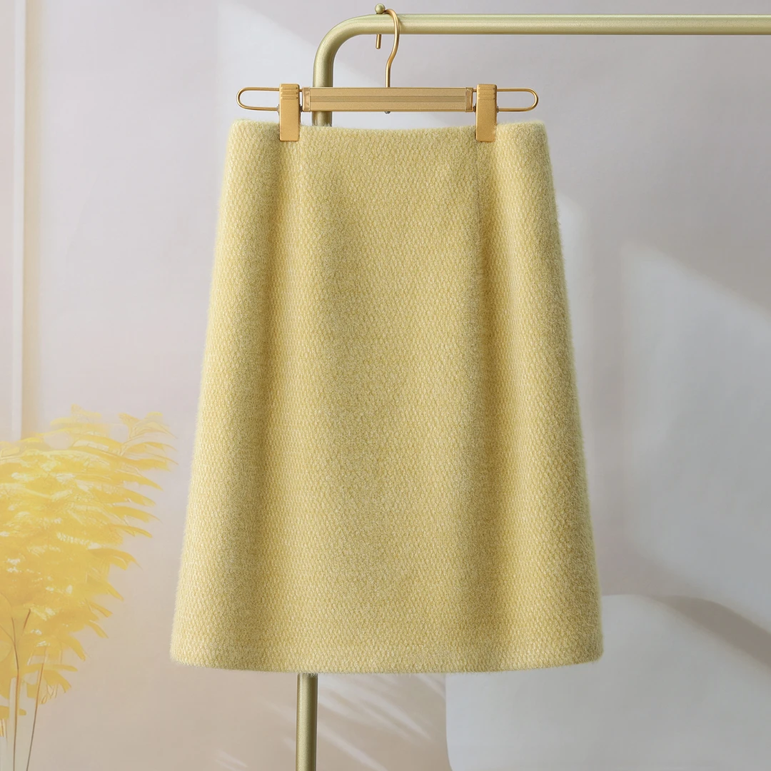 秋冬雪尼尔半身裙女2025新款包臀裙中长款开叉裙子小个子A字裙