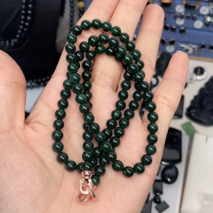 小***神未镶嵌手链翡翠墨翠卡5.9mm长手链108颗