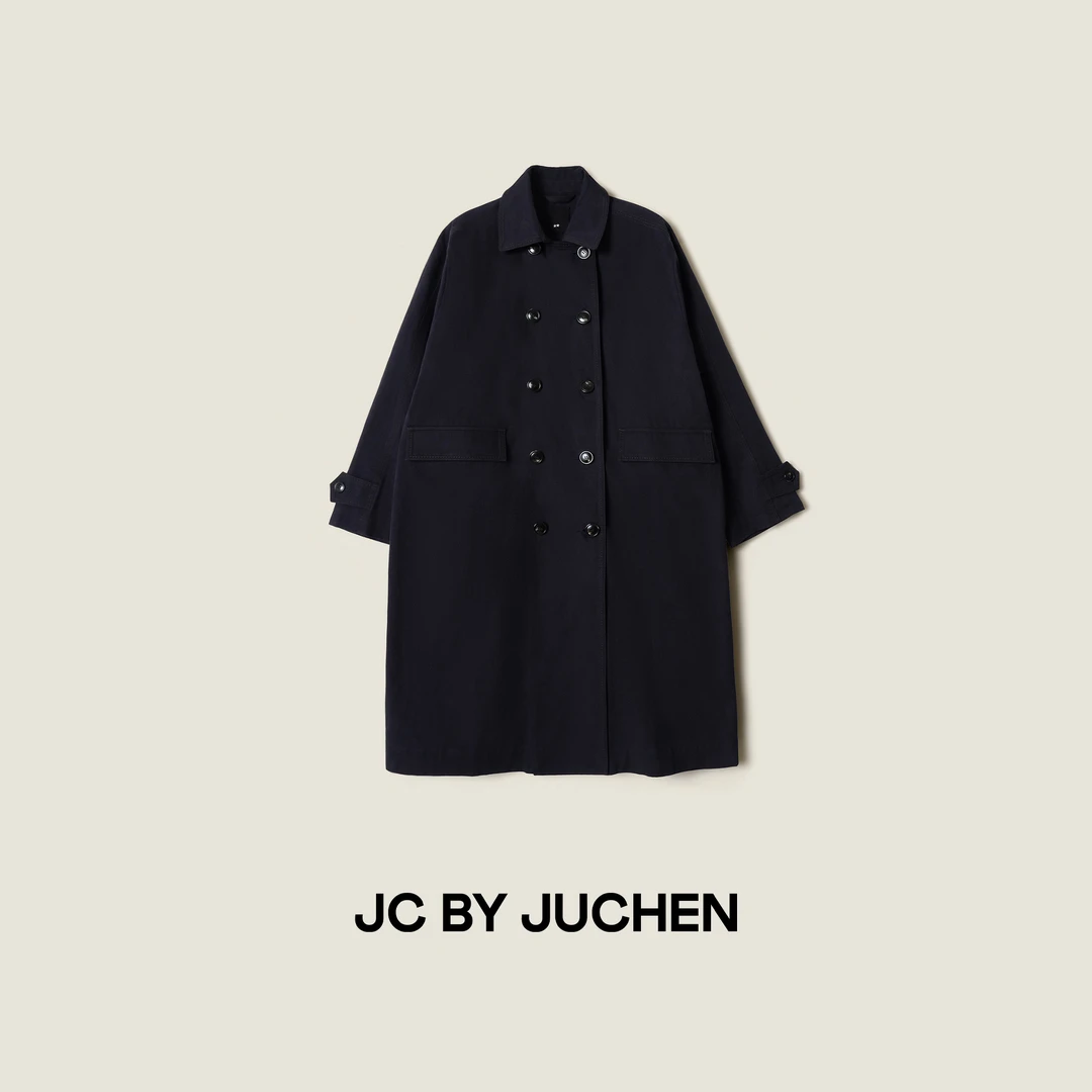 “伦敦迷雾”45系列水洗午夜蓝双排扣廓形长风衣外套FW111001-195