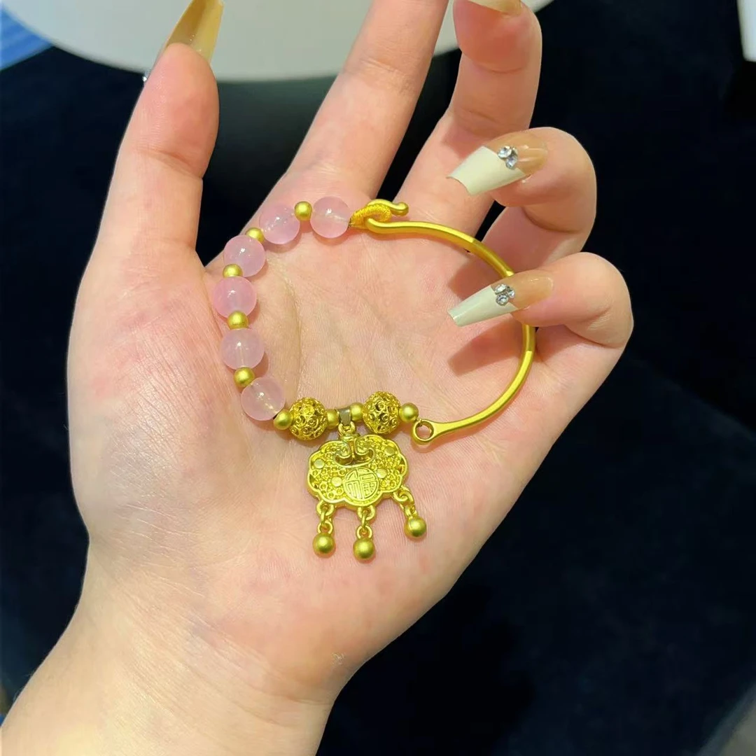 铜合金手链 铜合金 919 时尚平安锁粉色半镯手链