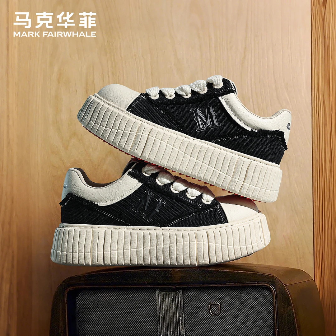 马克华菲休闲鞋男2025新款男士黑白板鞋厚底潮鞋冬季流行软底男鞋
