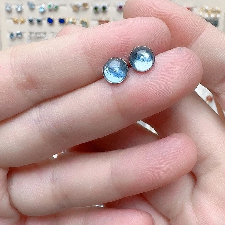 海蓝宝石耳坠银S925镶嵌耳钉