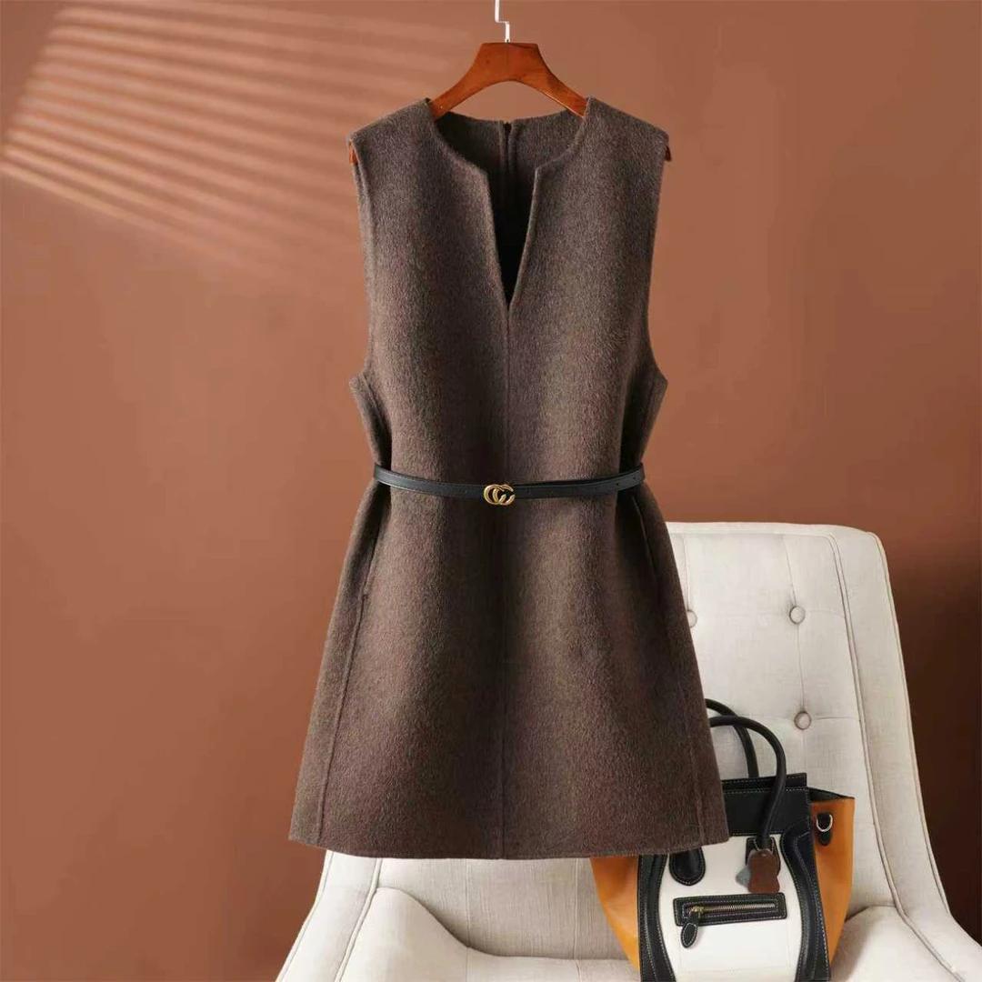 新款双面羊毛马甲女外穿秋冬无袖毛呢裙子中长款休闲宽松时尚高级