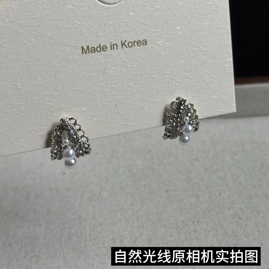 铜合金耳饰 法式轻奢珍珠耳圈花边耳钉耳饰优雅-E008