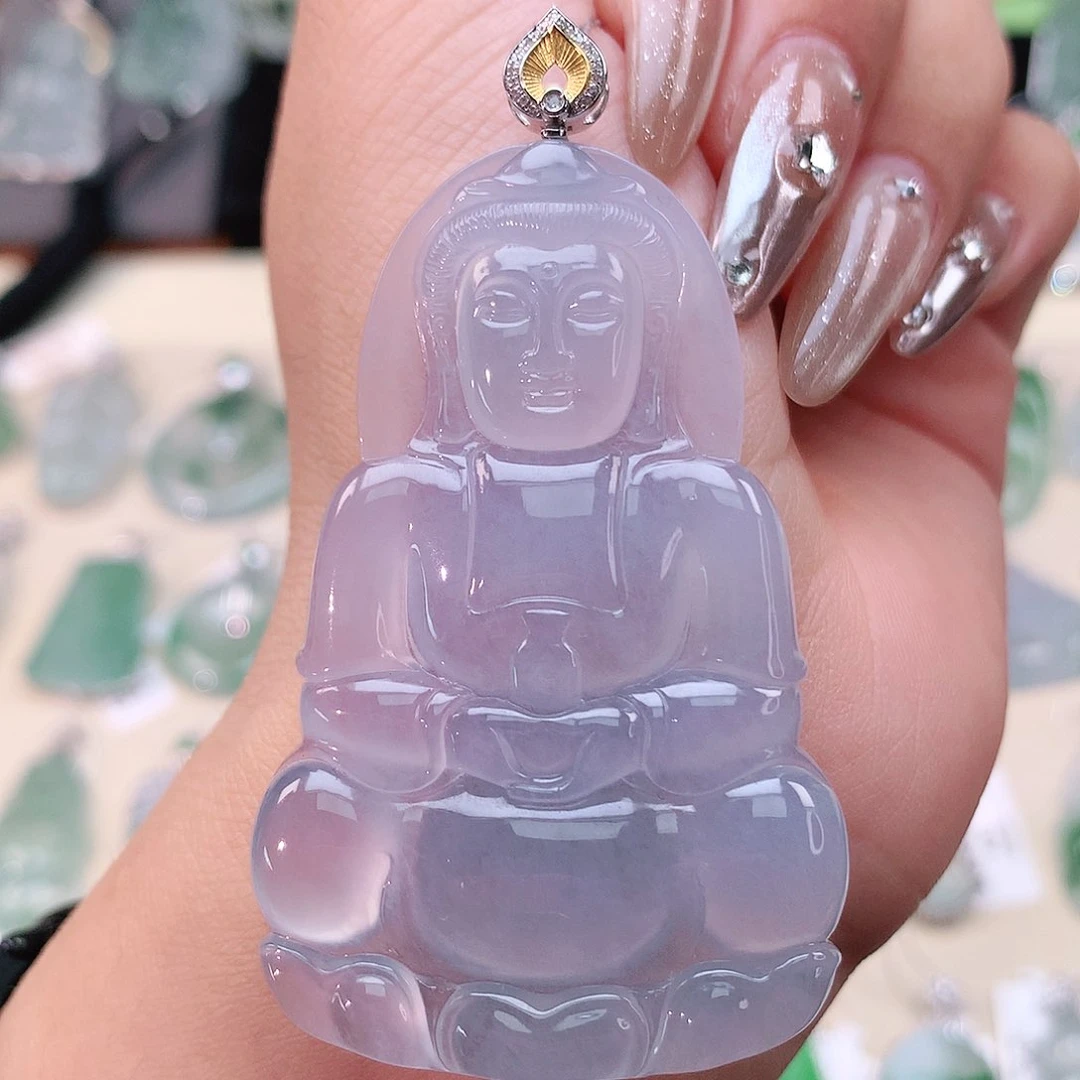 翡翠挂件18K金镶嵌观音