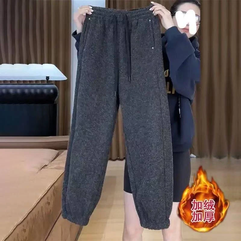 加绒加厚哈伦裤女秋冬新款束脚裤子梨形身材卫裤宽松大码阔腿裤