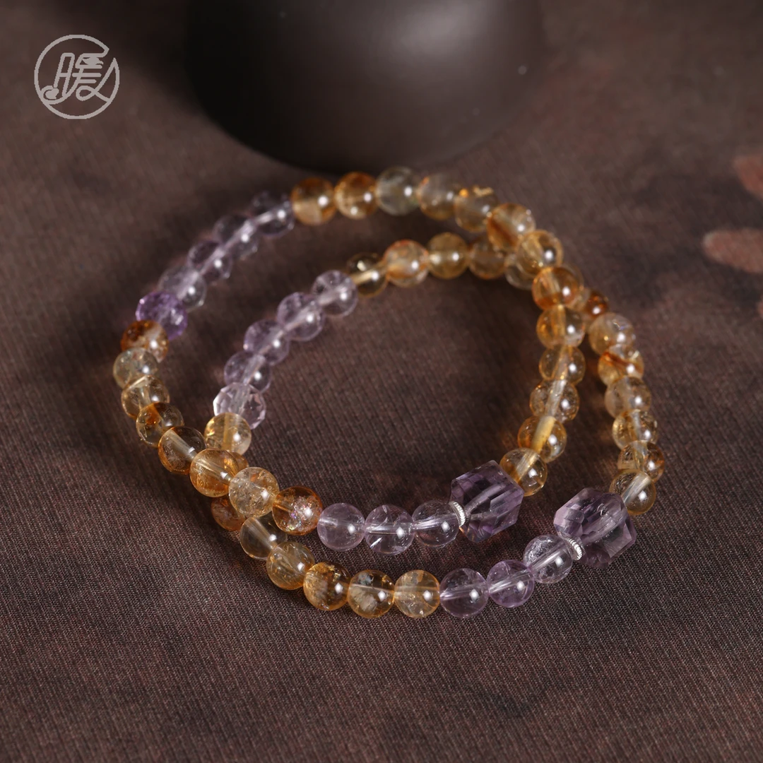 单圈黄水晶搭紫水晶双拼配方糖手链E6846多样性发一