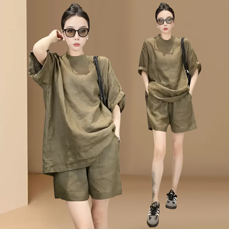 小个子显高时尚高级感超好看的绿色气质短裤套装女夏装搭配一整套