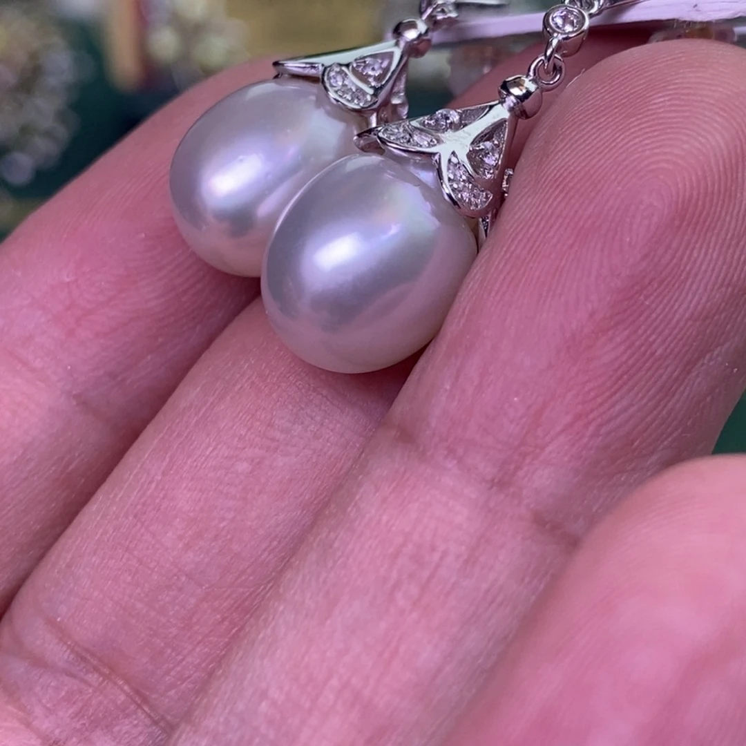银S925镶嵌海水珍珠耳饰