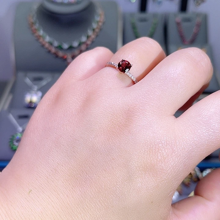 石榴石戒指银S925镶嵌