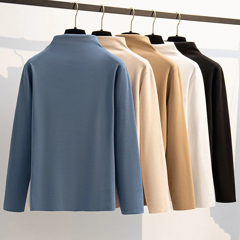 【董咚咚】大码德绒半高领打底衫女秋冬显瘦保暖长袖上衣