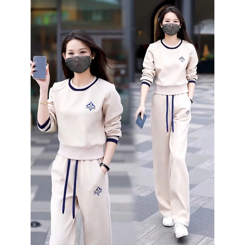2025秋冬新款时尚休闲运动套装女撞色卫衣长裤宽松百搭显瘦两件套