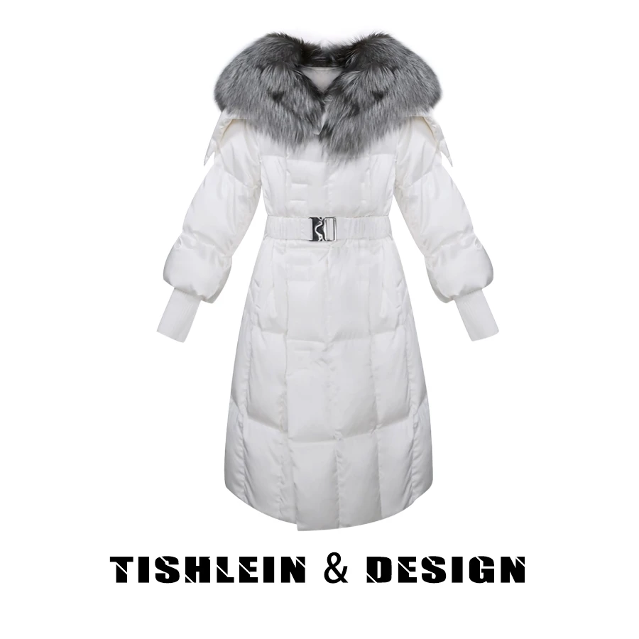AOSHIBA&DESIGN【锦纤】千金风长款女冬季厚女士银狐领可脱90白鹅绒