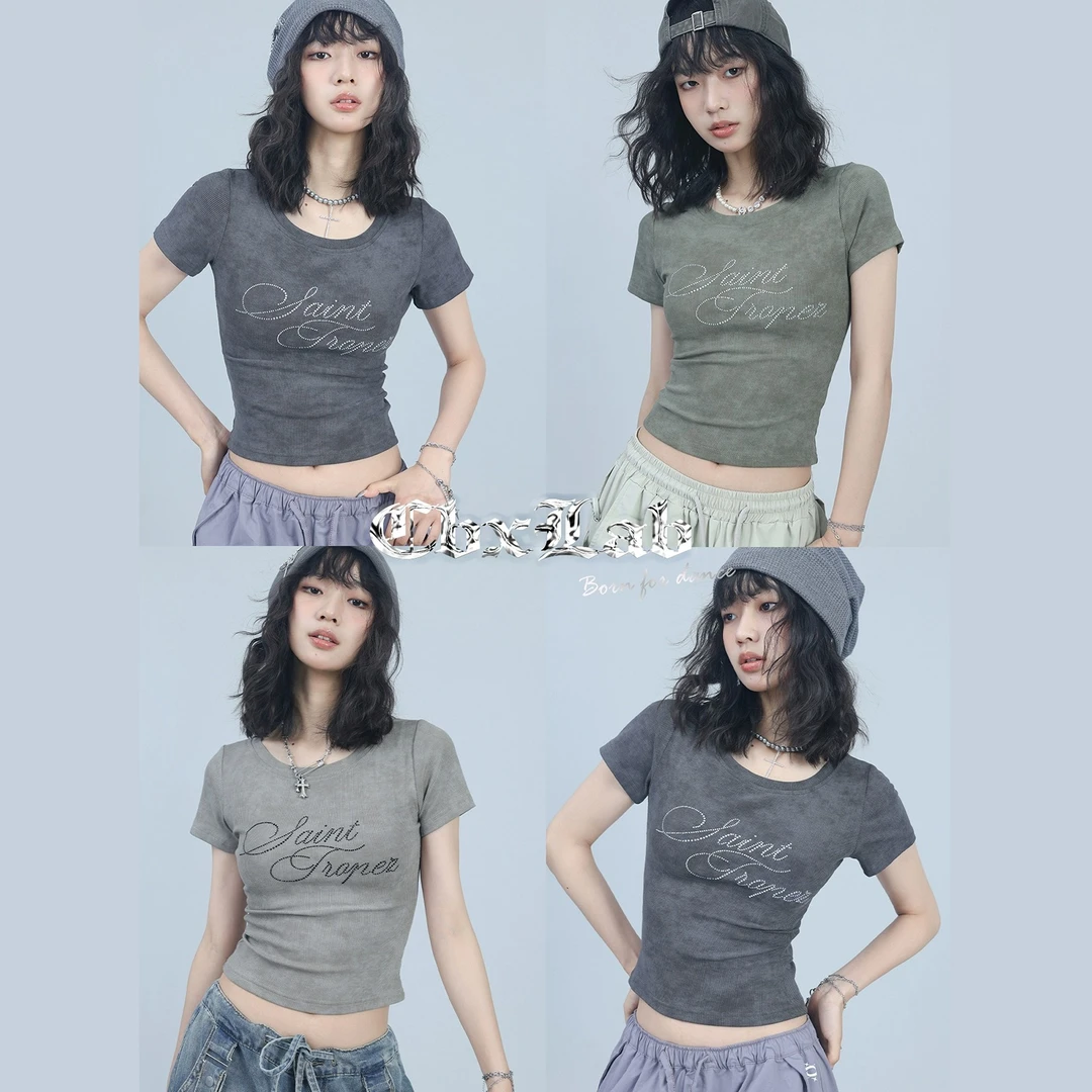 CBXLAB街舞潮牌蜡染辣妹烫钻上衣短款修身设计感爵士辣妹上衣