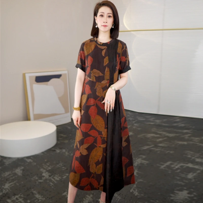 2025夏季时尚浪漫大牌杭州香云纱真丝连衣裙女气质妈妈桑蚕丝裙子