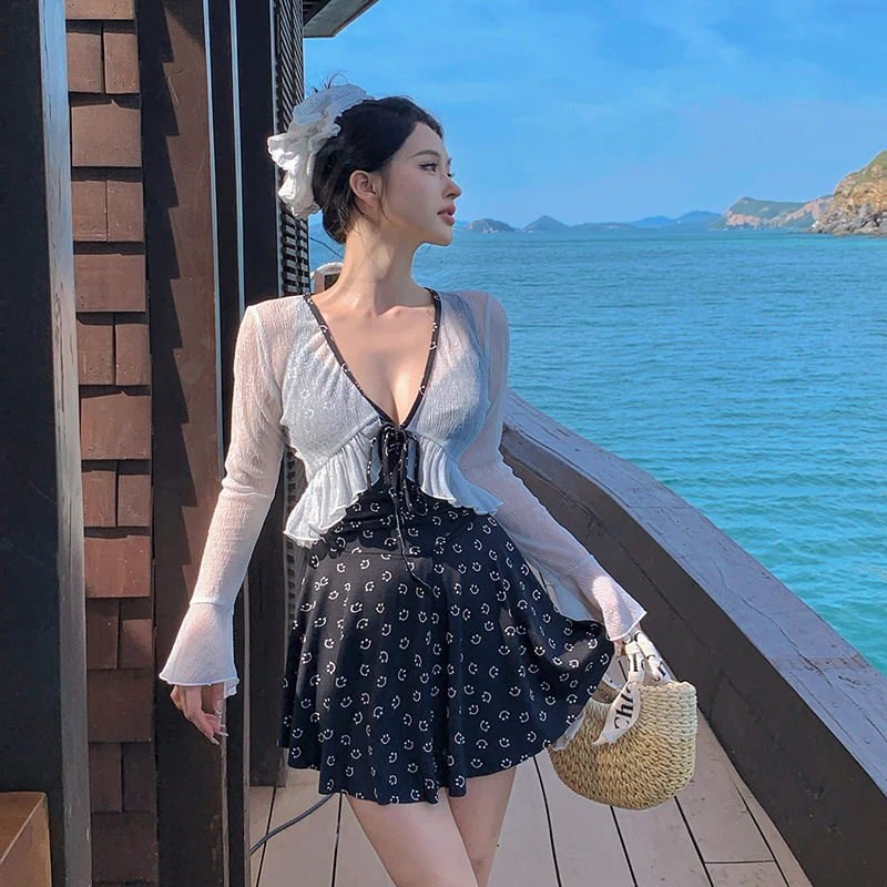 微胖大码女款裙式平角连体泳衣保守显瘦遮肚适合泡温泉游泳泳装