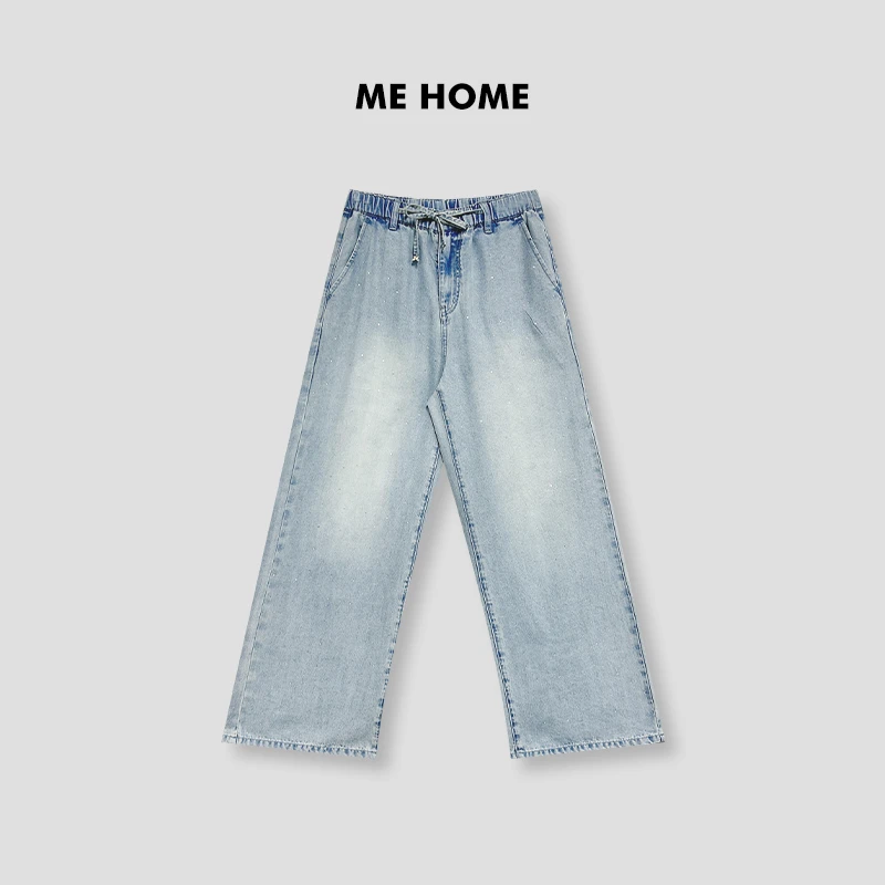 ME【烫钻蝴蝶松紧腰蓝牛】夏季新款显瘦时尚百搭休闲裤子MEQS4434