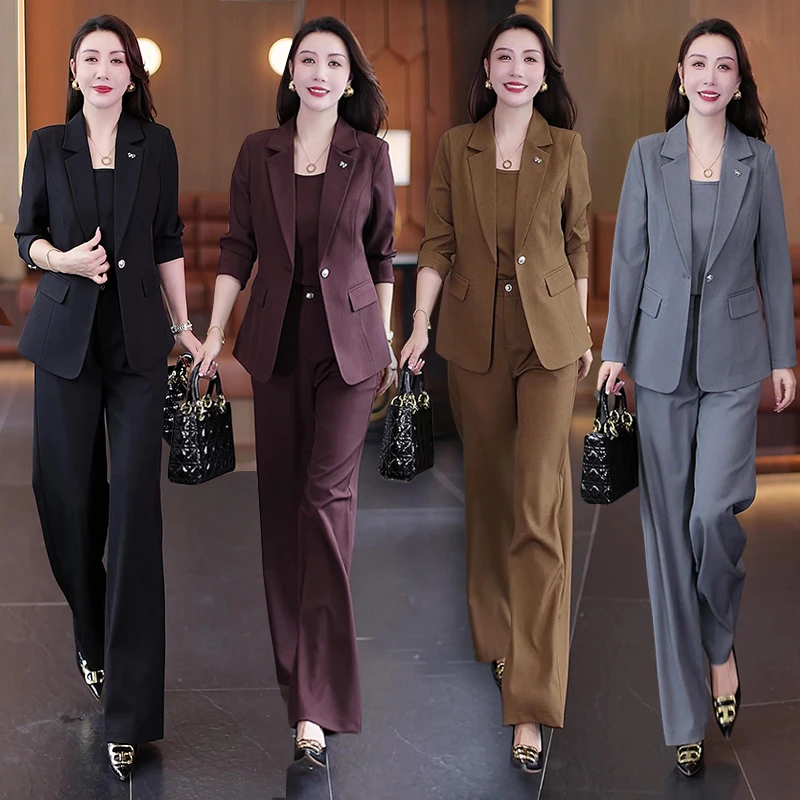 入秋一整套女装轻奢高级感洋气休闲西装套装阔腿裤职业西服三件套