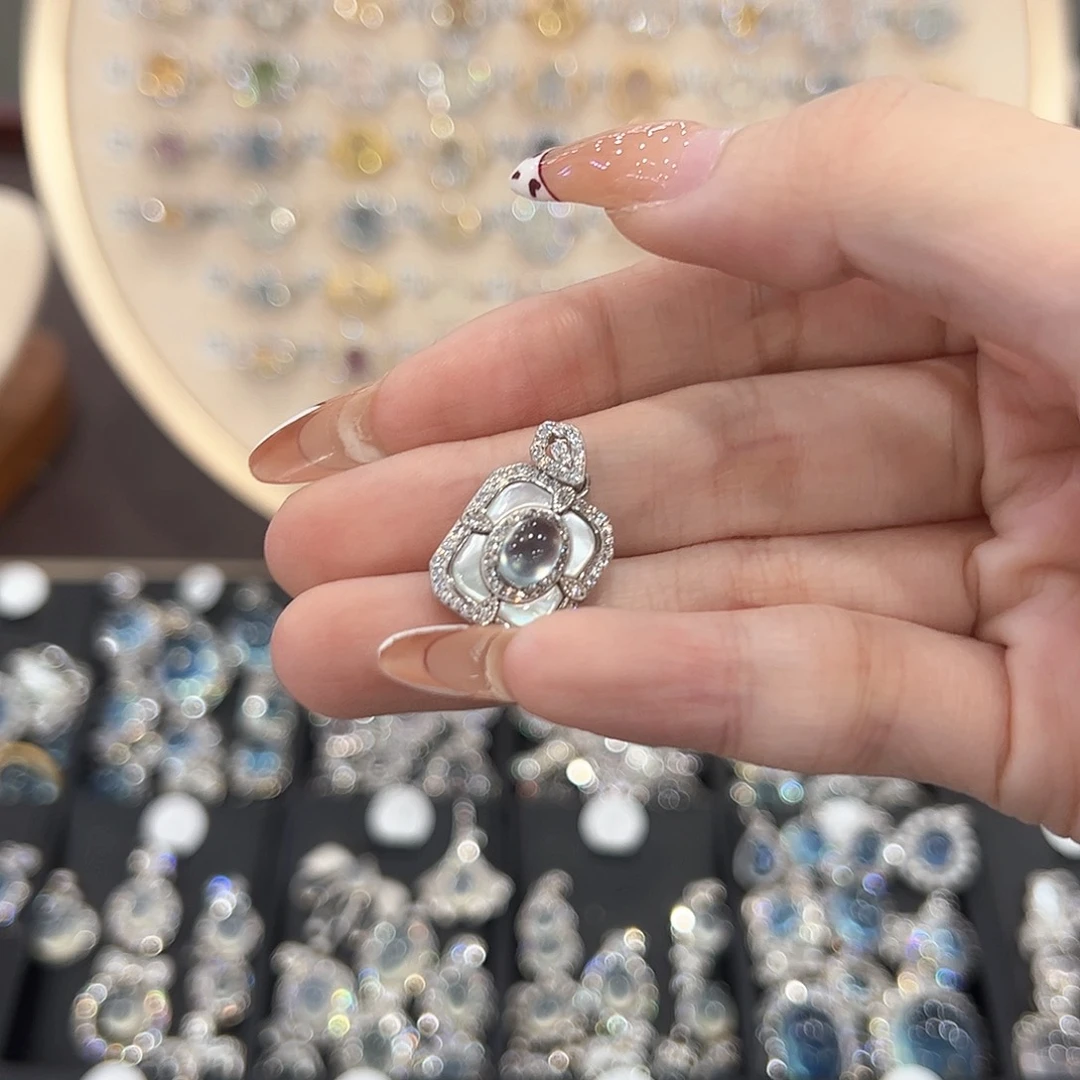 蛇纹石玉银S925镶嵌戒指毛*