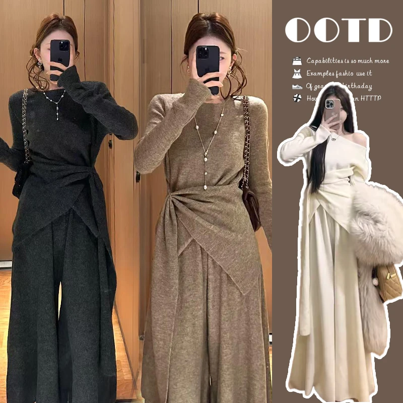 ~2025孕妇秋冬休闲时尚甜美套装秋季开叉上衣裤子套装