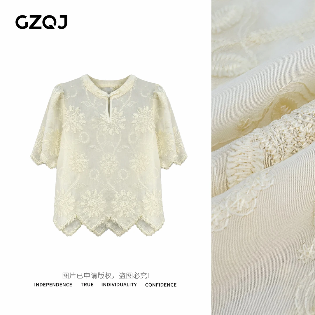 老琴私服【生如夏花】小众设计提花刺绣设计感蕾丝衬衫女 28847