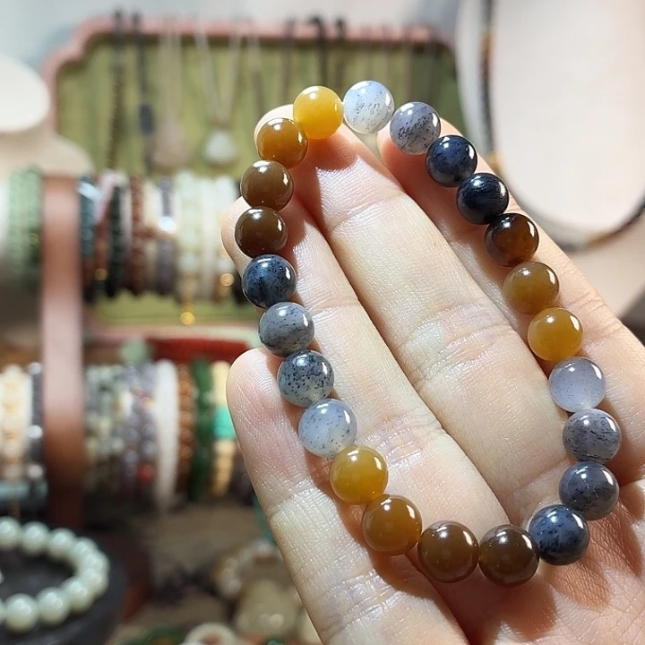 和田玉（糖玉）未镶嵌手链卡8糖青花 大漠楼兰风