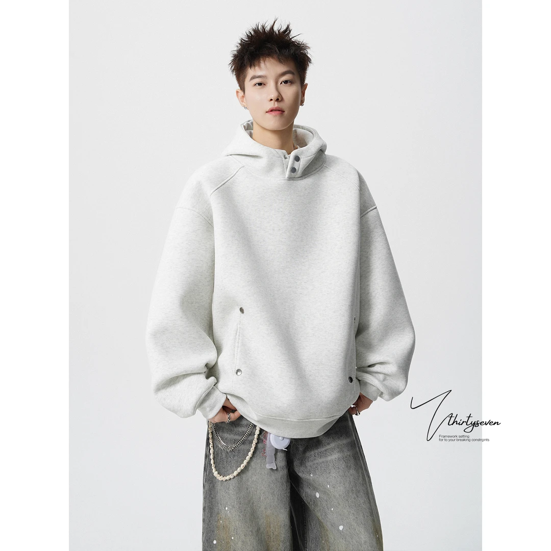 男势美式重磅廓形连帽卫衣男款秋冬加绒加厚拼接情侣cleanfit外套