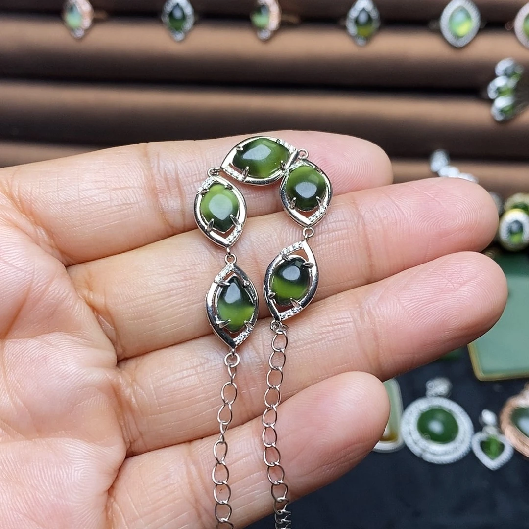 吊坠(不含链)银S925镶嵌和田玉（碧玉）x****n手链