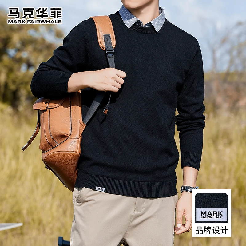 马克华菲冬季新款假两件毛衣宽松长袖潮流针织衫商务百搭休闲外套