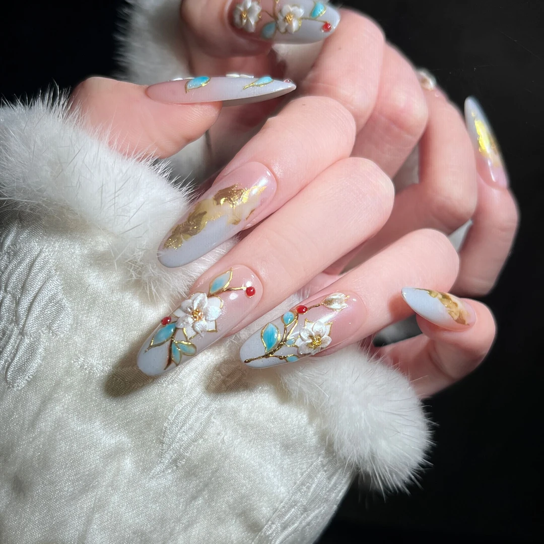 水彩手绘@【淡露琼花】寇丝妮 纯手工穿戴式美甲