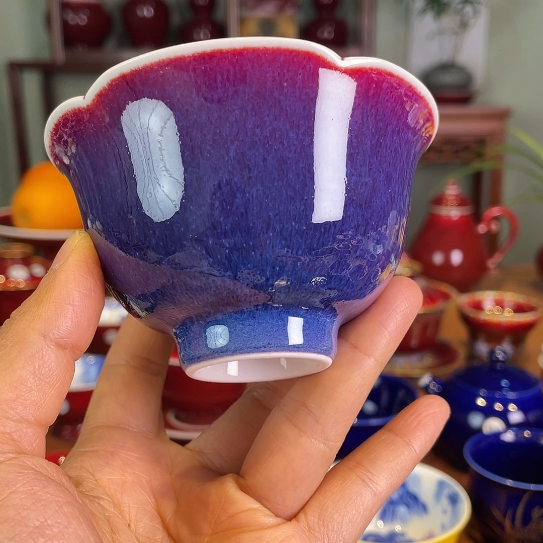 清欢雅玩原矿玫瑰紫花口杯