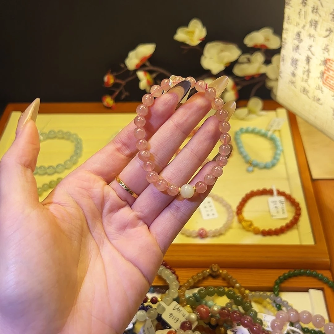 水晶手链银S925镶嵌T粉6116
