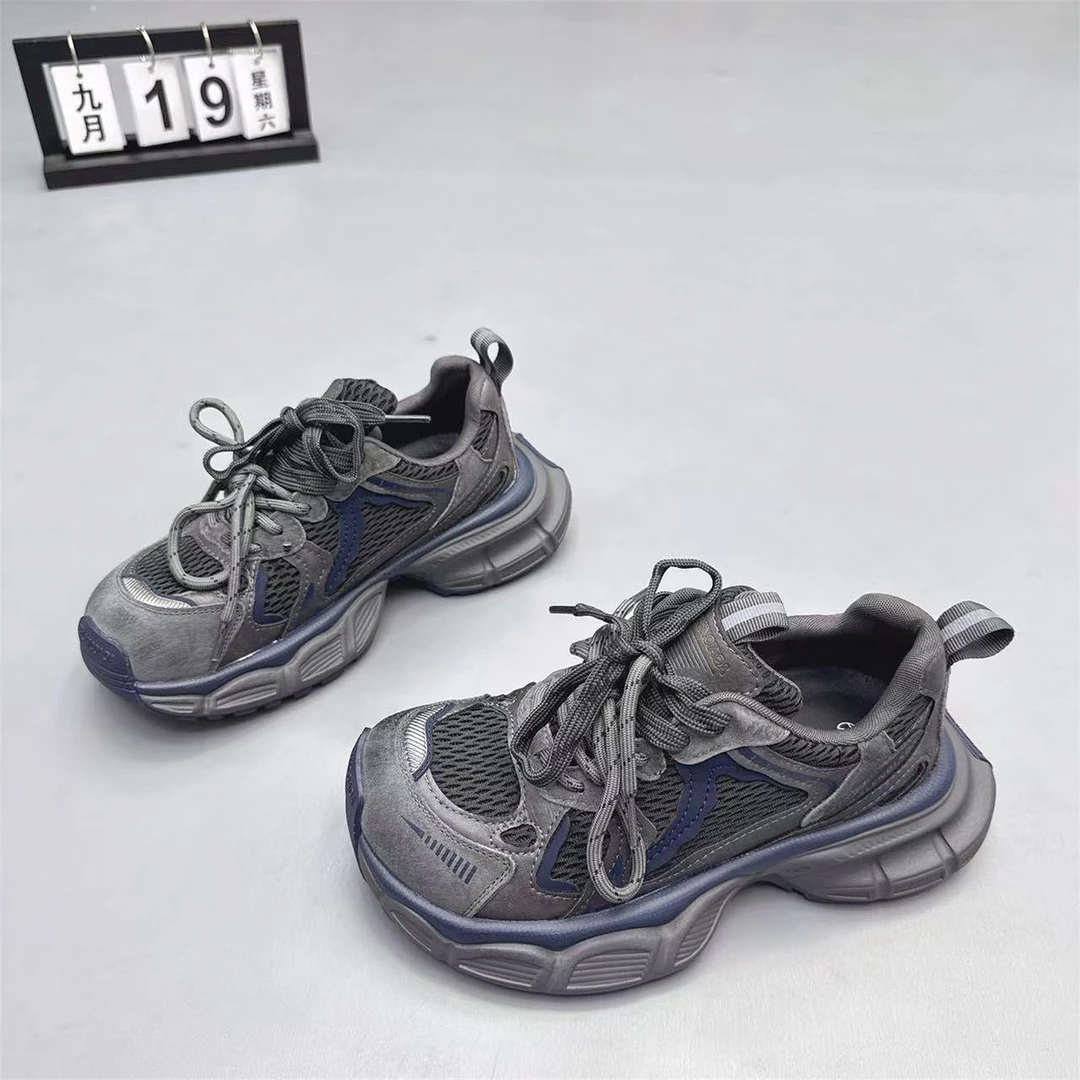 欧货女鞋2025秋新款厚底增高5CM拼色老爹鞋网纱松糕鞋运动休闲鞋